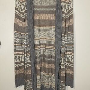 Women's Patterned Cardigan Sweater - Gray and Cream